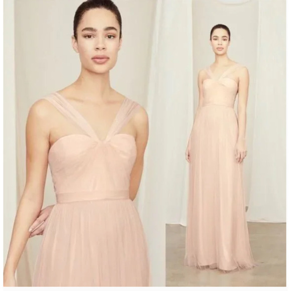 Amsale Aisha Gown Blush Halter Neckline Chiffon US 0 - Picture 2 of 12